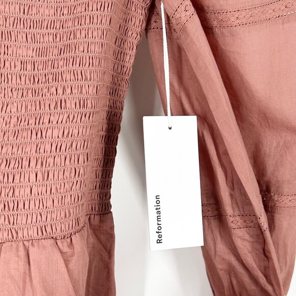 NWT Reformation Dunes Organic Cotton Smocked Mini Dress in Praline - Picture 8 of 8